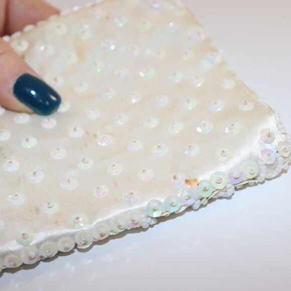 Vintage Beaded Sequin Clutch Purse Ivory Evening Bag - Picture 3 of 5